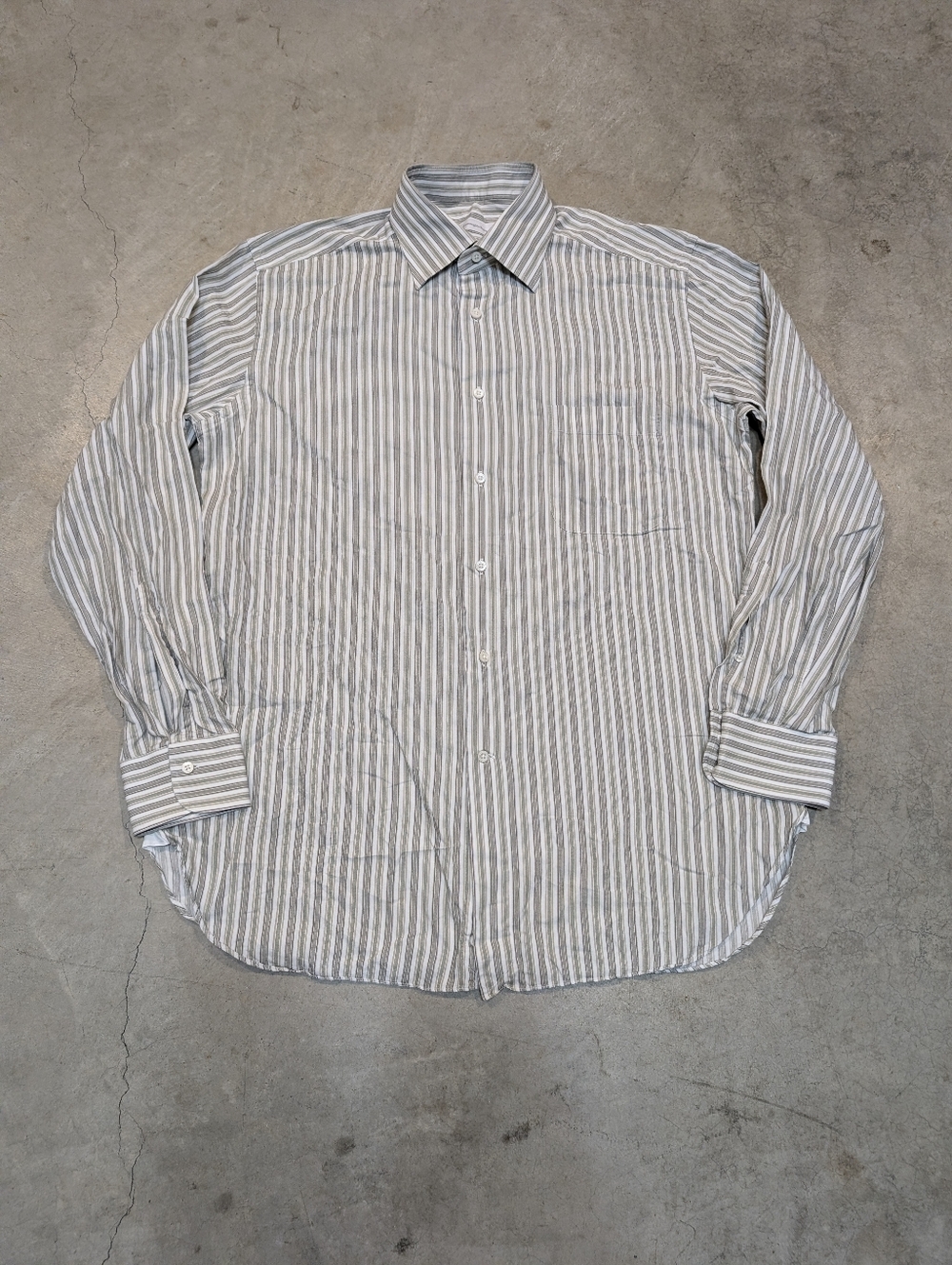 Ermenegildo Zegna Button Up Shirt Mens 41/16 Striped Long Sleeve White Gray